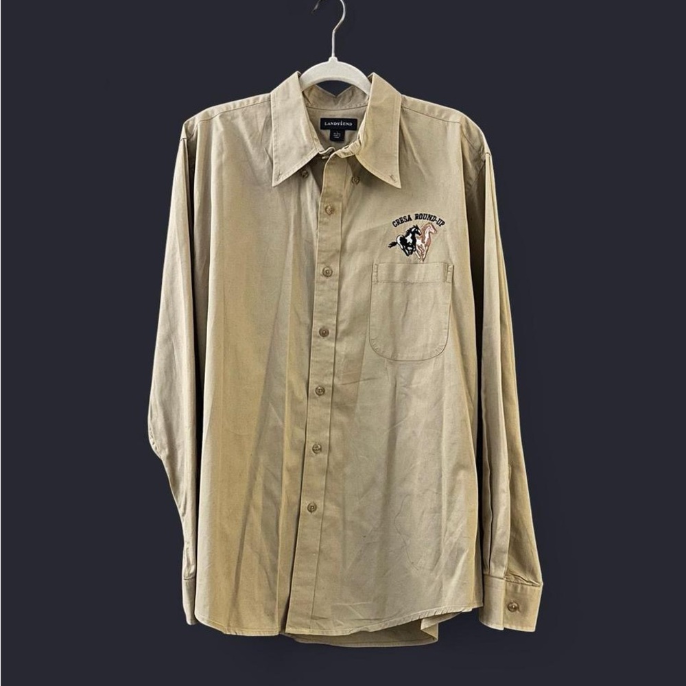 🔥 LAND’S END Horse Themed 100% Cotton Button Down Shirt